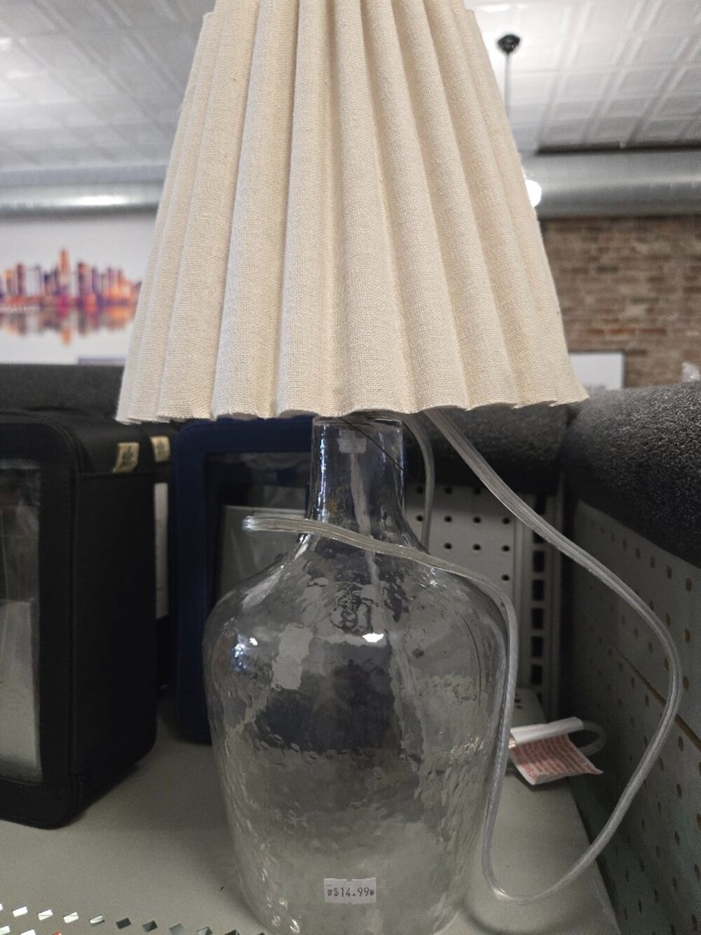 Threshold Glass Table Lamp with a Pleated Fabric Lampshade